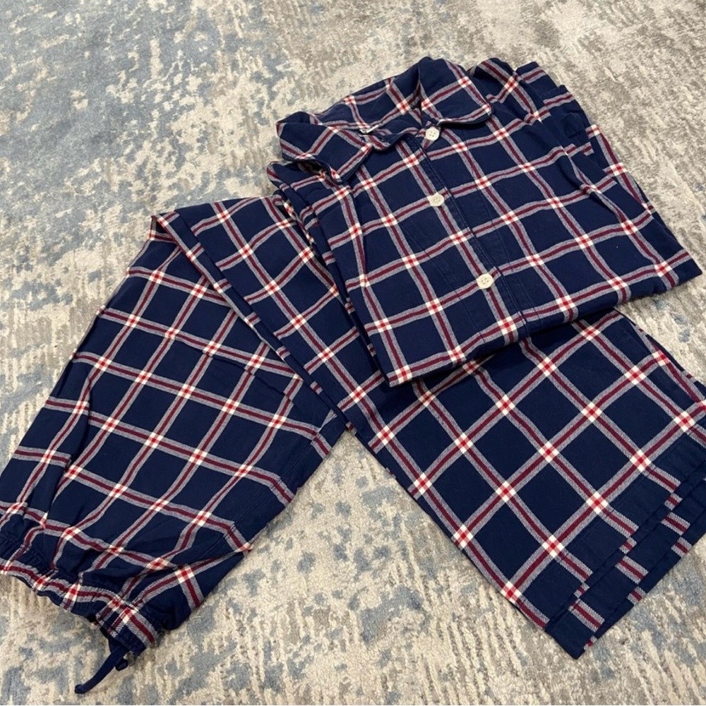 Uniqlo 100% Cotton Navy Plaid Pajama Set